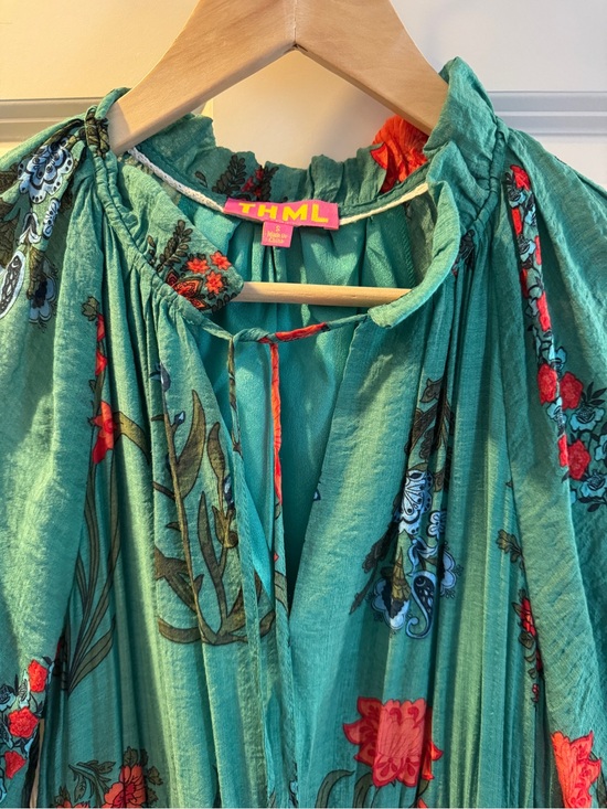 THML Tops - THML Teal Floral Tie-Neck Dress XS